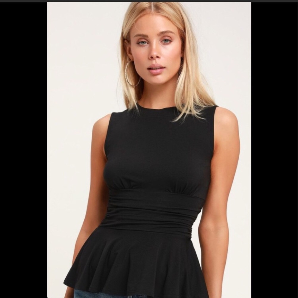 New Peplum Soft Black Sleeveless Tank Top by Time&Tru